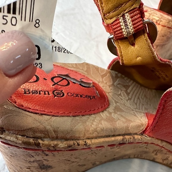 Women’s b.o.c. Cork Wedges, Coral Leather Size 9 - Picture 14 of 16